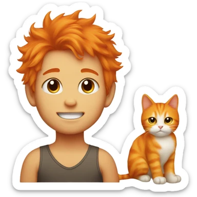 Orange fluffy cat and orange hair human baby boy sticker