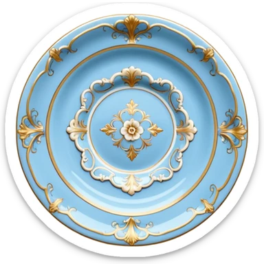 vintage rococo highly detailed pale blue plate sticker