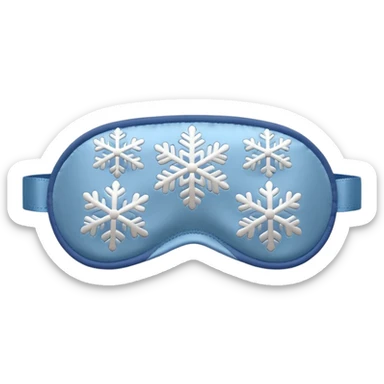 emoji of an isolated silky sleep mask with a small embroidered snowflake pattern, no eyes, no face, no character features, smooth satin texture with gentle shine, pastel grey-blue color, soft rounded shape, cozy winter pajama mood, soft shadows sticker