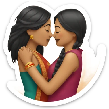Indian lady kissing Chinese lady  sticker