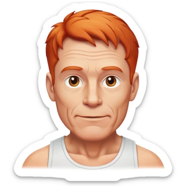 60-year-old white male, athletic build, friendly expression, receding red ginger hair sticker