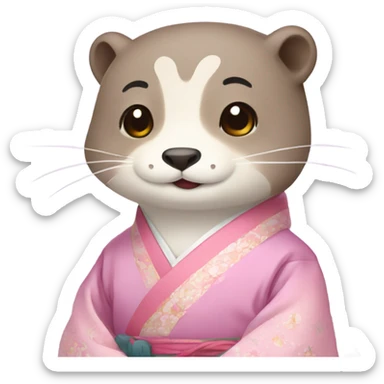 An otter face dressed in pastel-colored traditional Korean hanbok sticker