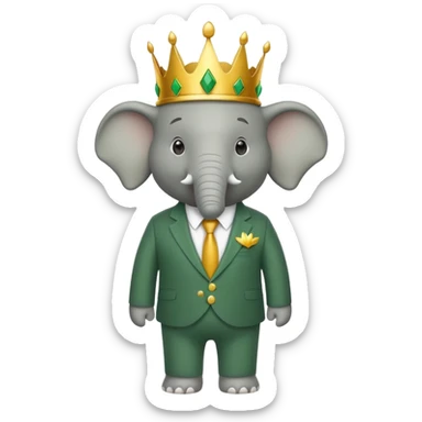 Babar the elephant cartoon character with crown and green suit sticker