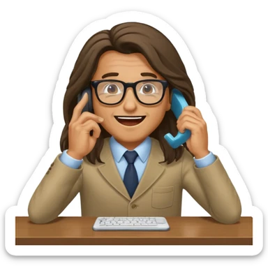 office-boss-excited-phone-desk-long-haired-man sticker