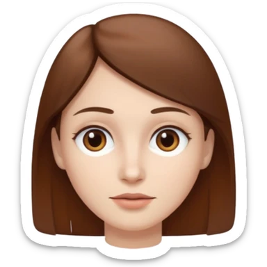 white skin, brown hair, eyes, eyebrows and a thin square face sticker