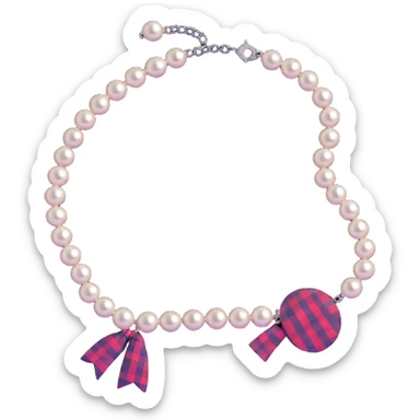futuristic preppy accessory pack with smart pearl necklace and digital plaid pattern sticker