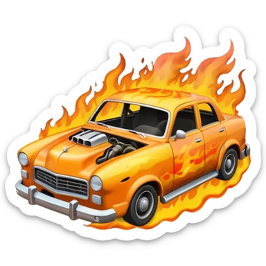 crashed car in flames sticker