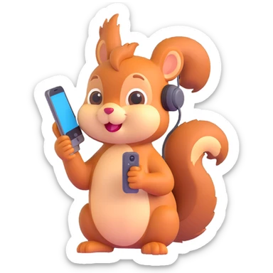 cute squirrel holding a phone to its ear, as if calling someone, expressive face, emoji style sticker
