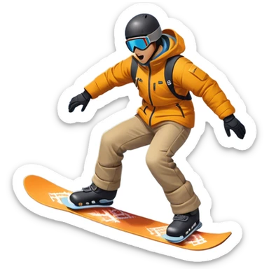 An icon showing a snowboarder performing an exciting jump on a snow-covered slope. The background features towering mountains, snow-covered trees, and a bright, clear sky. Transparent background highlights the speed, agility, and thrill of snowboarding. sticker