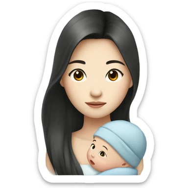 Long hair pale skin asian with dark eyes with infant baby  sticker