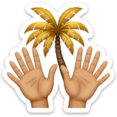 Two upward facing palms one a Little higher than the other. Over the one on the lest there is a 6 and over the one on the right there is a 7   sticker