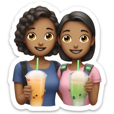 Two girls drinking boba tea sticker