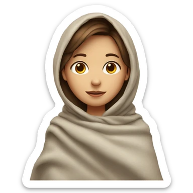 A girl with brown hair in a blanket with a heart sticker