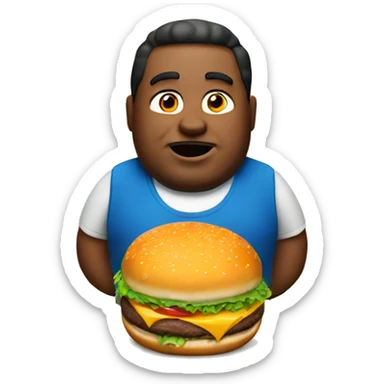 Fat man with burger sticker