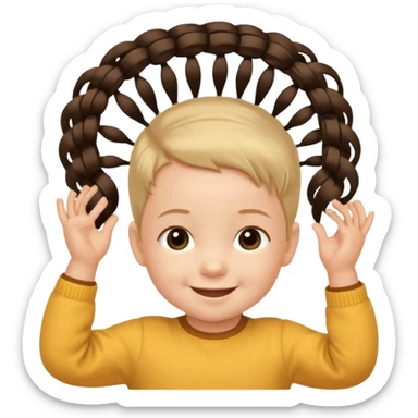 1 year old with a mini elastic holding a small group of hair on top of head. sticker