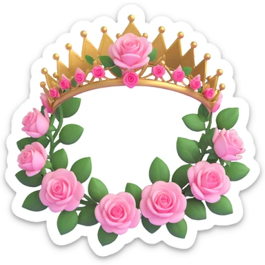 3D gothic rose crown with pink petals, elegant and regal sticker