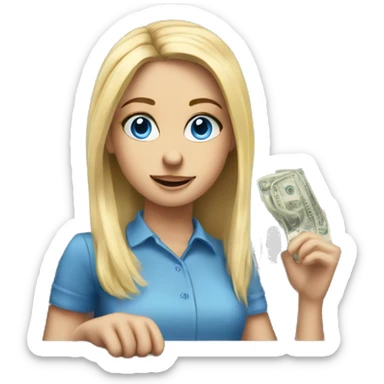 blue-eyed blonde girl paying at the cash register sticker