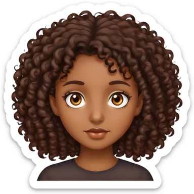 Brown skin girl with brown eyes and dark brown curly hair sticker