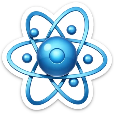 Stylized blue science atom symbol icon  sticker