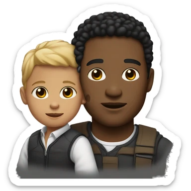 man with light skin tone with a black baby child in arms sticker