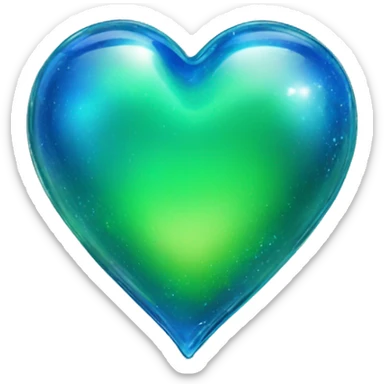 Blue and green shiny glass heart with more blue  sticker