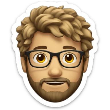a boy with messy hair wearing square glasses and have beard sticker