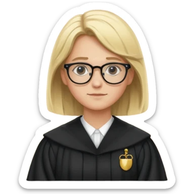 Young judge, blonde hair with glasses and robe sticker