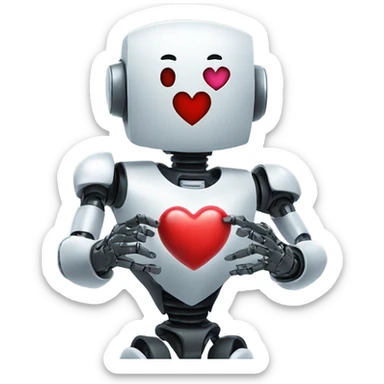 the robot holds a heart in its hand sticker