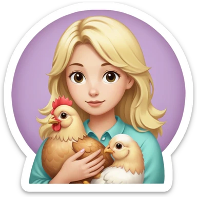 Adult blonde haired girl with￼ ￼easter egger astrolorpe buff Orpington chickens sticker