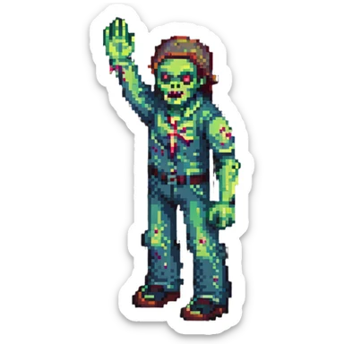 isometric zombie with one arm raised in the air sticker