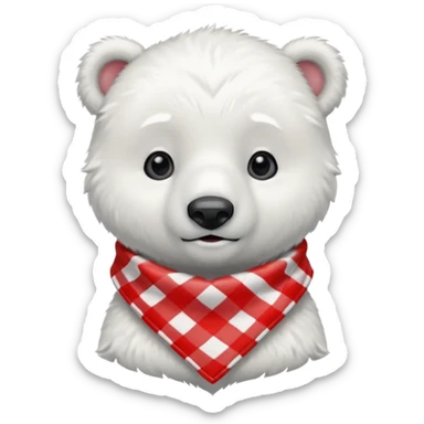baby polar bear wearing a red and white checkered Neckerchief sticker