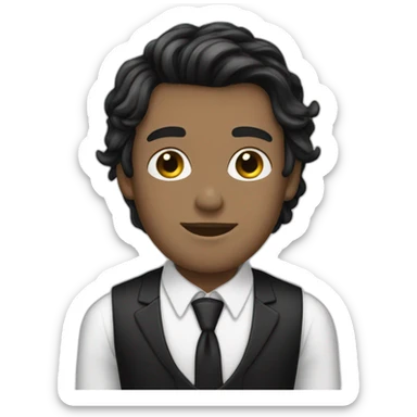 androgynous white guy bang black hair white short black tie sticker