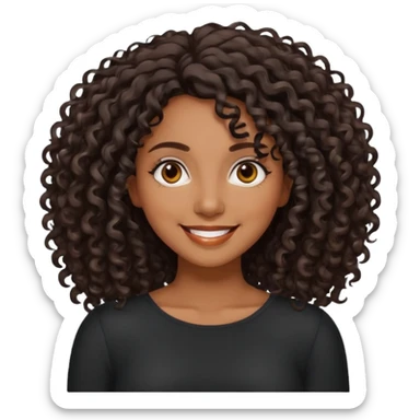 brown skinned lady with curly black hair, shoulder long hair, messy, nice curves sticker