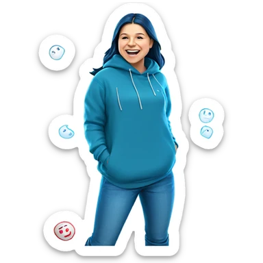 smiling figure in denim hood sticker