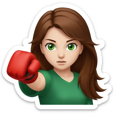 Girl emoji with green eyes and long brown hair throwing a punch  sticker