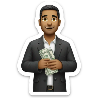 Heavy set Hispanic holding money sticker