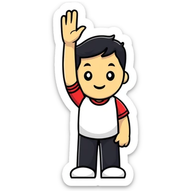 man waving sticker