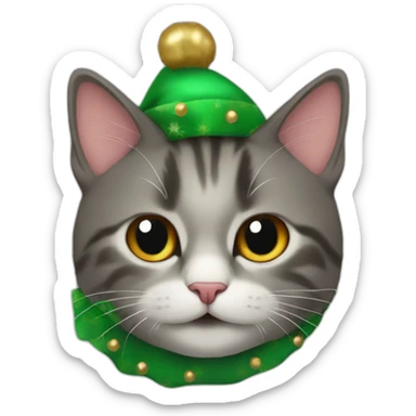 cat's head sticking out of a Christmas preseny sticker