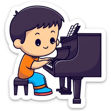 child playing piano sticker
