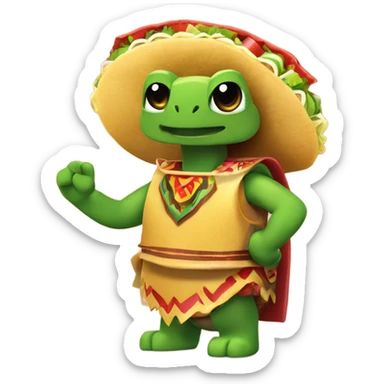 From the bustling streets of Mexico City, Taco-Turtle emerged! This spicy hero blends taco flavors with the chill vibe of a tortuga. Born under a fiesta moon, he shares tales of guacamole battles and salsa showdowns. ¡Viva la fiesta! sticker
