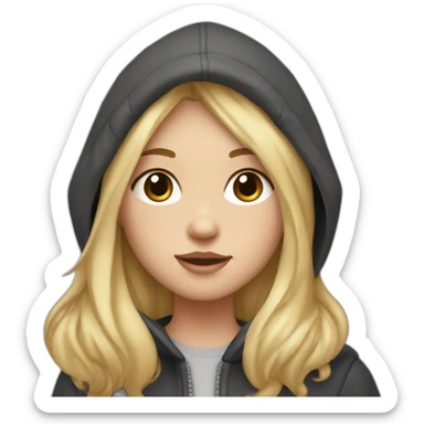 A blonde girl with smooth hair and a ray in the middle of his hair, she has light skin a few freckles, and she wear a hoodies and she Carries in his arms a baby black labrador dog  sticker