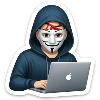 hacker with mask using laptop sticker