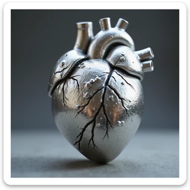 heart with a metallic silver finish, photorealistic style, highly detailed, realistic lighting and reflections sticker