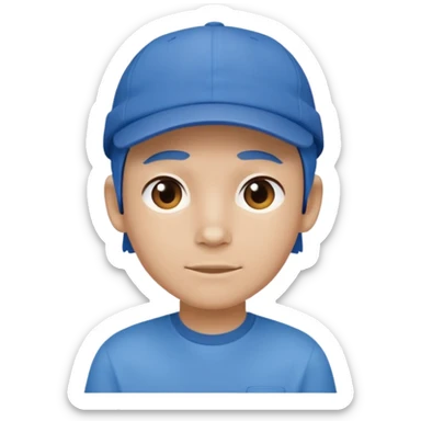 This is a cartoon-style avatar wearing a blue cap and a matching blue shirt, with a neutral expression. sticker