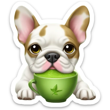 French bull dog drinking a matcha sticker