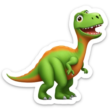 Green dinosaur, wearing orange jumper sticker