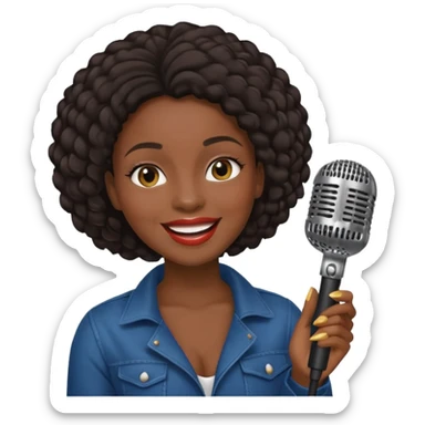 black skin woman, singer, hold micro sticker