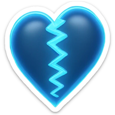 Blue glowing neon 2 halves of the heart sticker