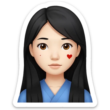 Asian girl with length black hair with facial redness acne and rosacea sticker