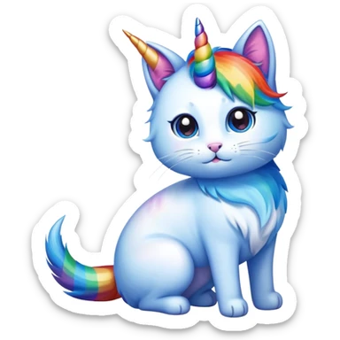 a unicorn cat. blue with rainbox tail sticker